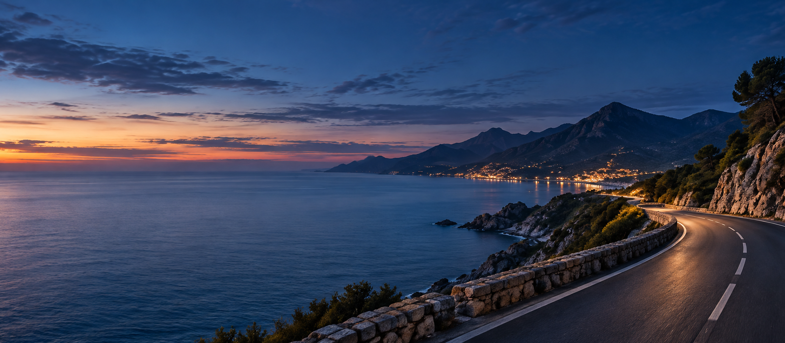 Route côtière au crépuscule