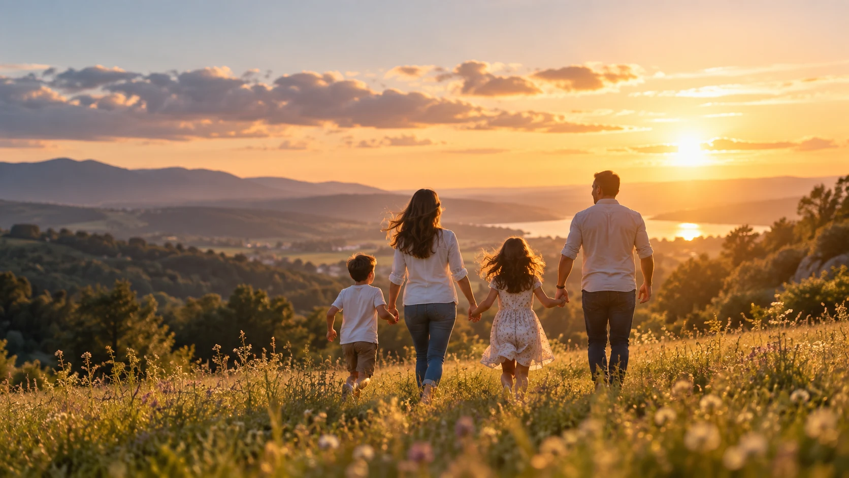 Famille au coucher du soleil